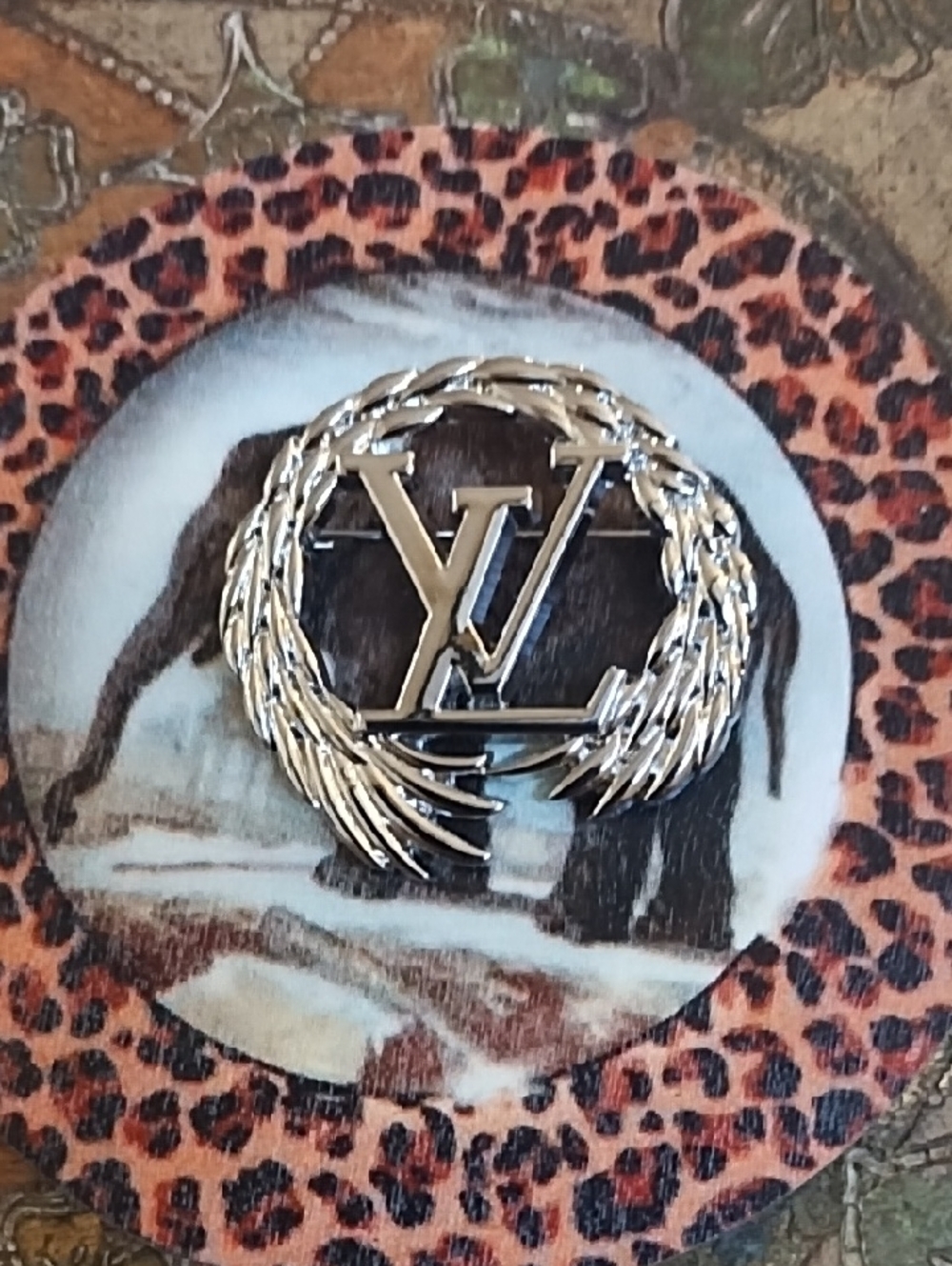 Silver-tone LV Wreath Brooch